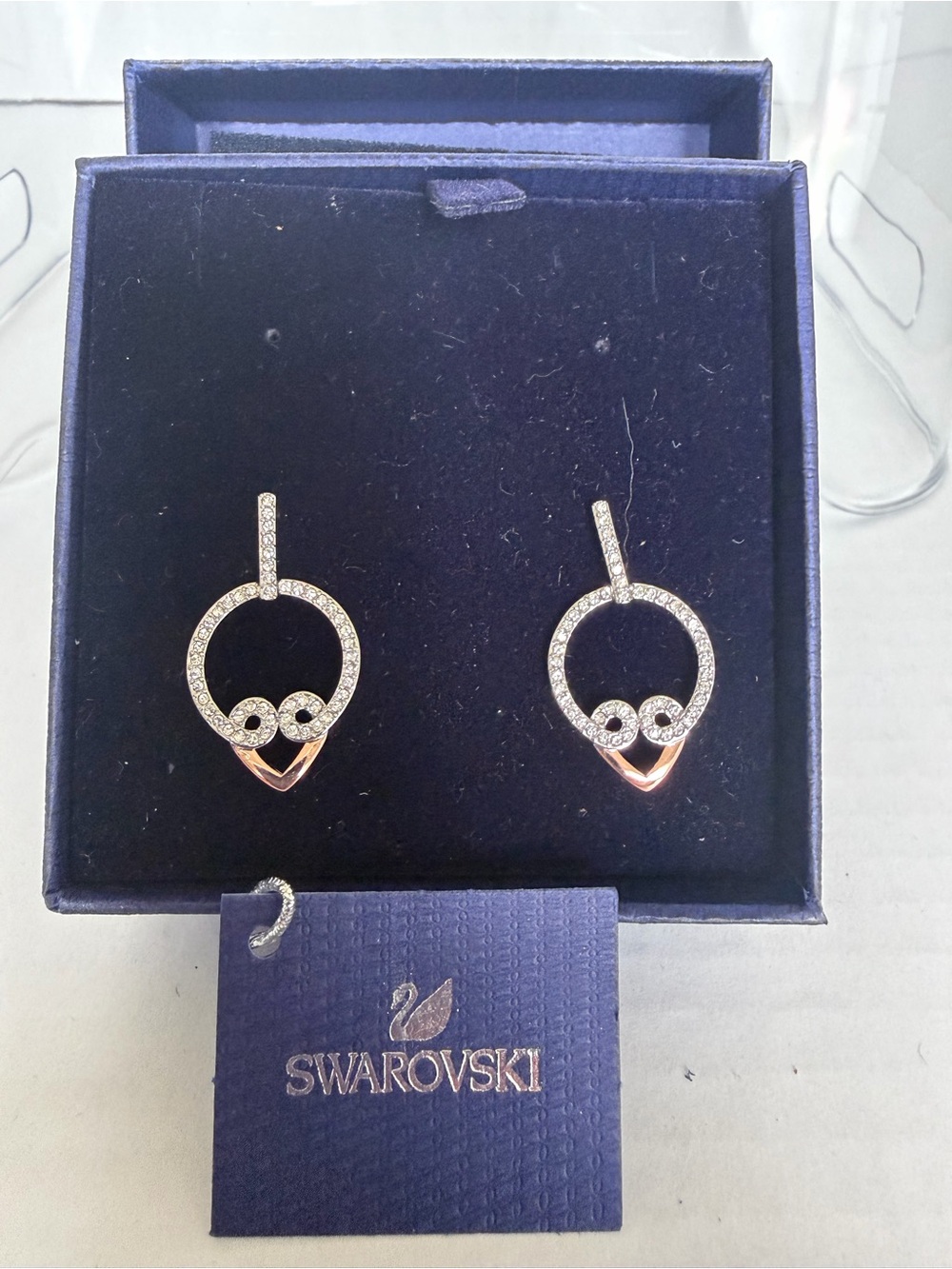 Swarovski Rose Gold & Silver Crystal Circle Drop Earrings NWT